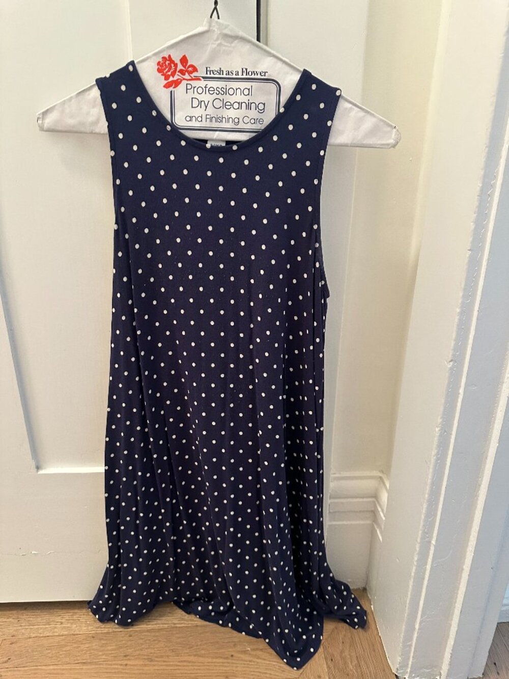 Old Navy Navy Blue White Polka Dot Sleeveless Jersey Swing Dress - Size XS Petit